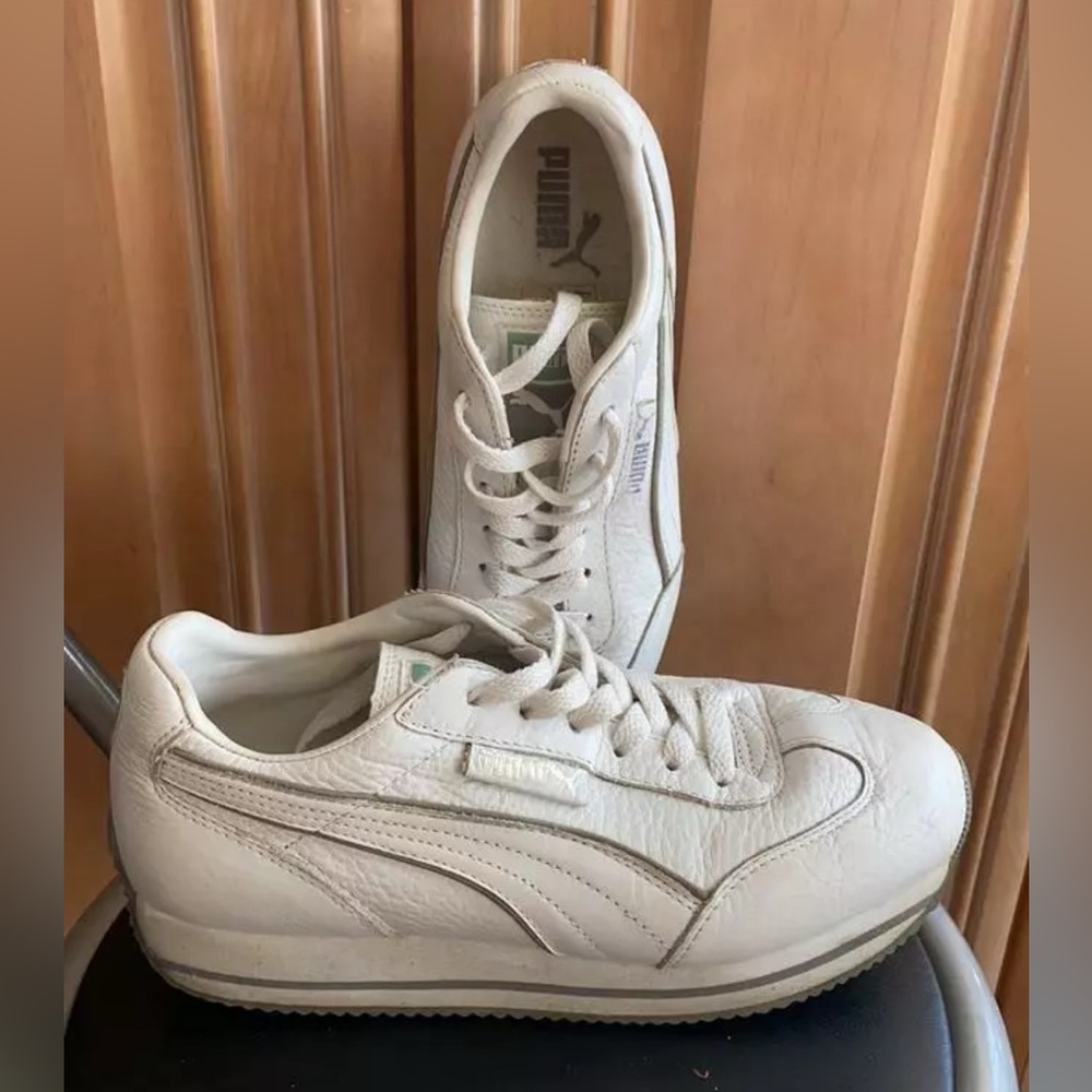 Vintage 1990's PUMA Athletic Street Cat Leather in White US Men/Kid 6=Women 7.5